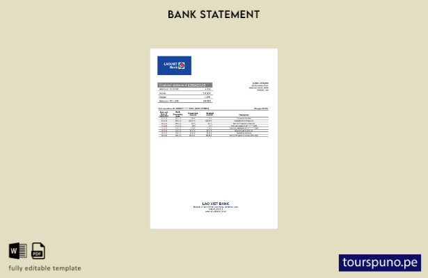 listo para imprimir la palabra extracto bancario de Laos Lao Viet. plantilla